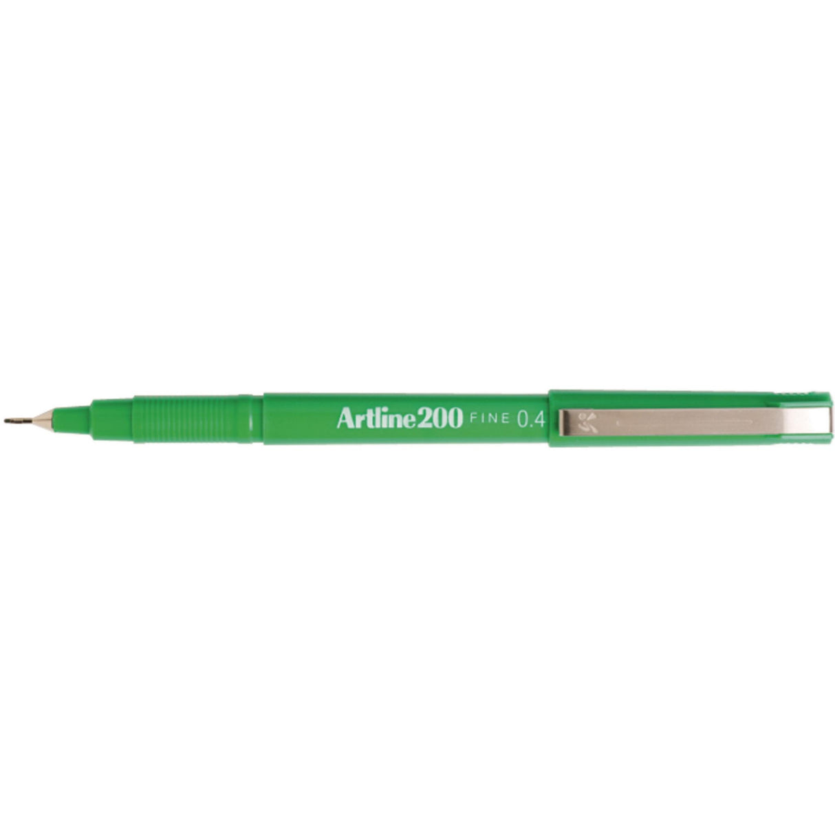 Artline 200 Fineliner Pen set in vibrant green, 12 units, 0.4mm tips for detailed writing and drawing with blur-proof ink.