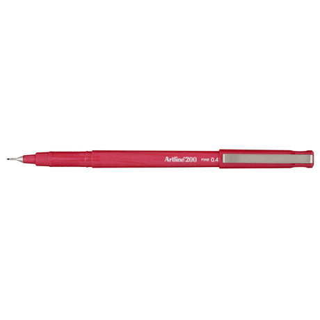 Pack of 12 Artline 200 Bright Fineliner Pens in red with 0.4mm tips, perfect for detailed writing and artwork.