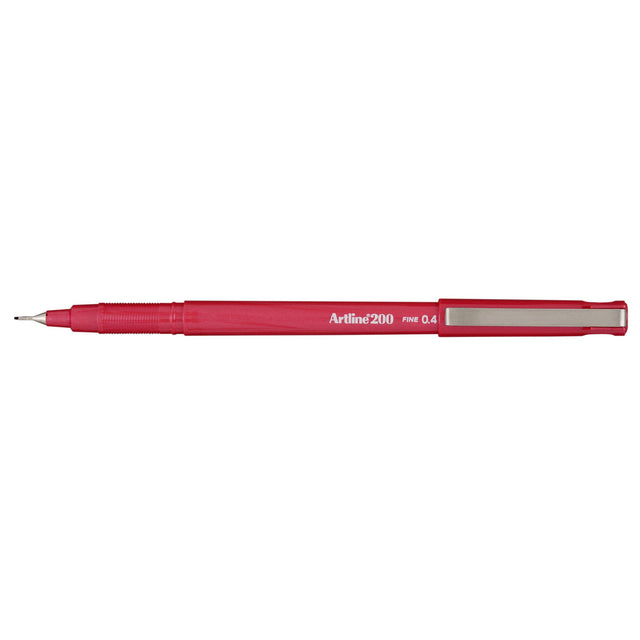 Pack of 12 Artline 200 Bright Fineliner Pens in red with 0.4mm tips, perfect for detailed writing and artwork.