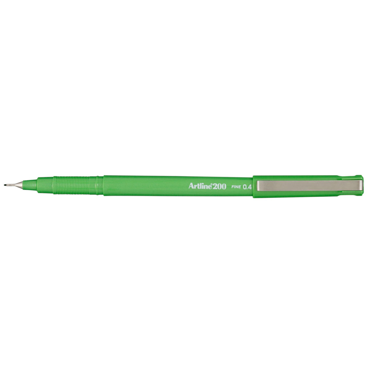 Artline 200 Bright Fineliner Pen set in green, 0.4mm tip, 12 units, perfect for precise writing and drawing with blur-proof ink.