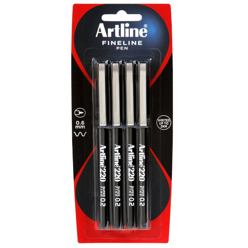 Artline 200 Fineliner Pen 0.4mm Hangsell 4pce Black