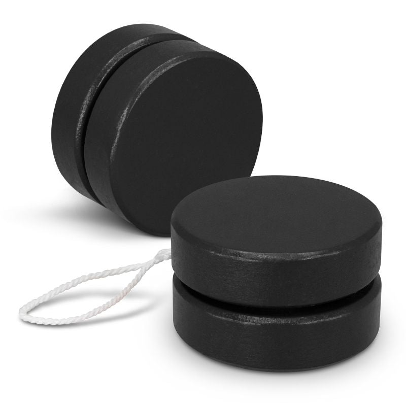 Classic Wooden Yoyo - Jester Black in eco-friendly wood, 54mm diameter, perfect for kids to develop motor skills and have fun.