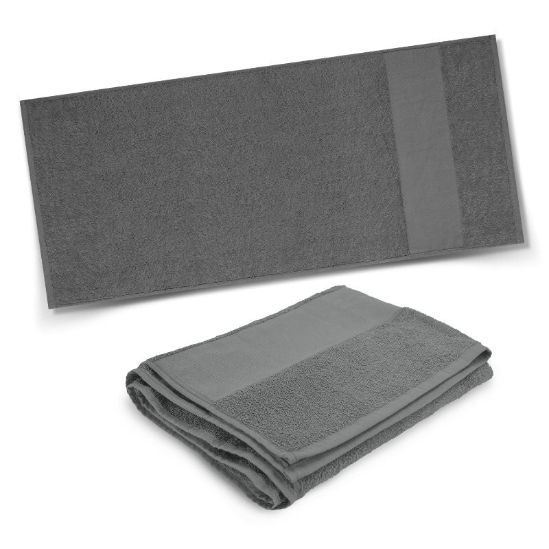 Set of 6 soft grey cotton towels, 120cm x 60cm, perfect for home, gym, or beach use, durable and quick-drying.