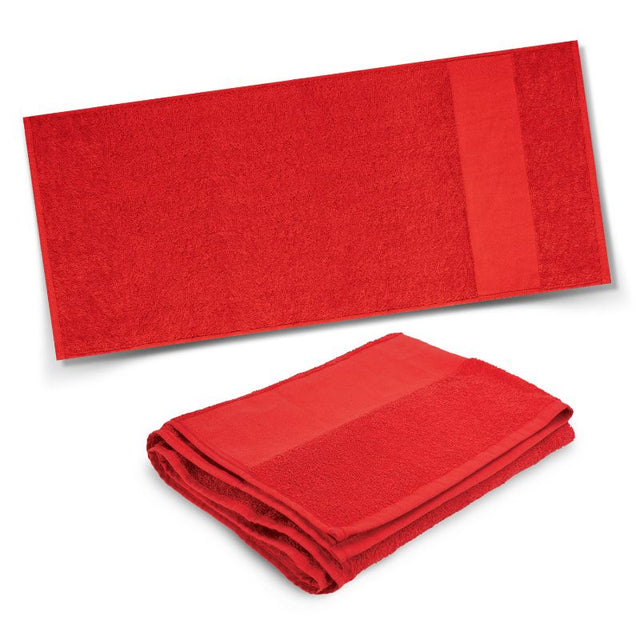 Luxurious set of 6 red cotton terry towels, 120cm x 60cm, soft, durable, and perfect for home or travel use.