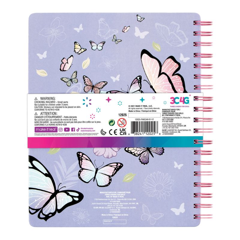 Butterfly All-In-1 Sketching Set with sketchbook, colored pencils, erasers, sharpener, and stickers for young artists.