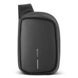 Bobby Sling Bag in black, featuring anti-theft design, adjustable strap, USB port, and eco-friendly RPET materials.