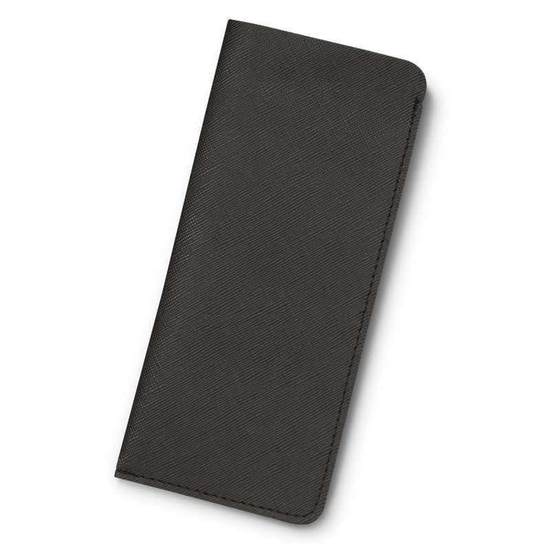 Black Essex sunglass pouch made from durable PVC, featuring microfiber lining for scratch protection, fits various sunglass styles.