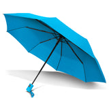 Cyan Dew Drop tri-folding umbrella with wind-proof canopy, automatic open/close, and stylish raindrop handle.