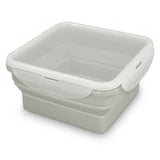 Set of 6 collapsible grey lunch boxes, BPA-free, microwave safe, 800ml capacity, compact storage with secure lids.