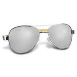 A set of 6 stylish aviator sunglasses with mirror lenses, bamboo arms, and 100% UV protection in a silver finish.