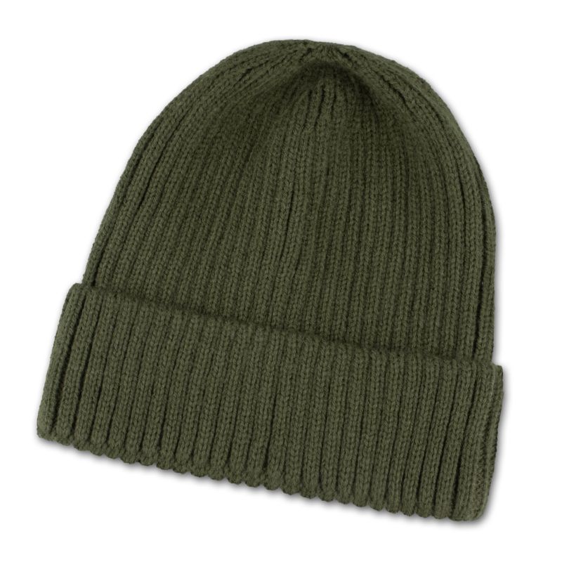 Cozy Denali Khaki knitted beanie in soft acrylic, designed for warmth and style, available in a pack of 6 units.