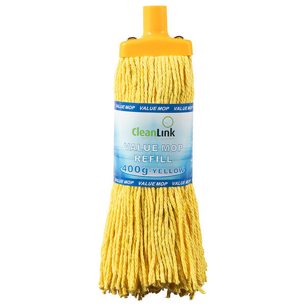 Bright yellow Cleanlink Mop Handle 400gm with high-density microfiber head for efficient cleaning on various surfaces.