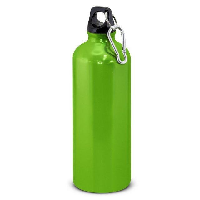 Bright green 800ml aluminium water bottle set of 6, featuring screw-on lid, carry handle, and carabiner for easy transport.