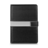 Elegant black Pierre Cardin Valence portfolio with magnetic closure, notepad, and organized pockets for professionals.