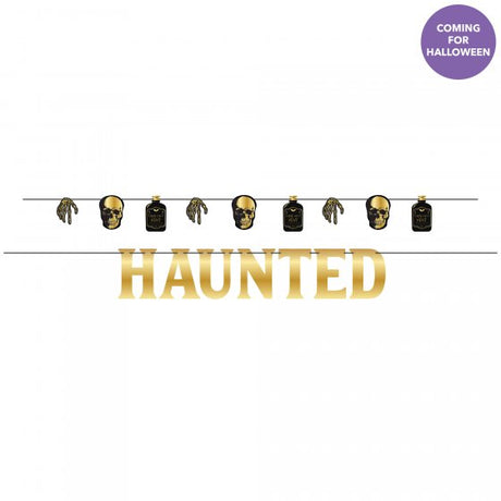 Boneyard Glam Foil Banner Set featuring metallic elegance, perfect for Halloween parties and festive decor.