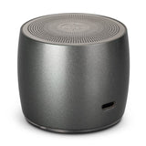 Compact Swiss Peak Bass Speaker in black, featuring 3W output, enhanced bass, Bluetooth 5.0, and stylish stainless steel design.