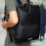 Moleskine Metro Slim Backpack in Black, featuring a sleek design, magnetic closure, and organized interior for urban commutes.