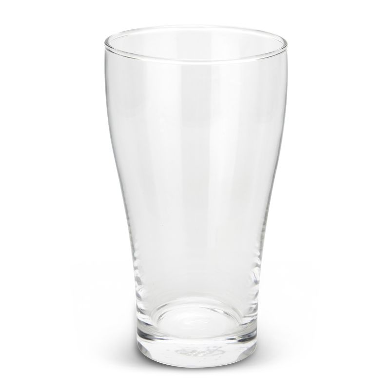 Set of 12 clear Schooner beer glasses, 425ml, with a nucleated base for enhanced foam retention and a classic conical shape.