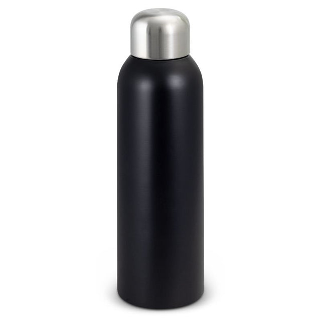 Satin black stainless steel bottle set of 6, 800ml, BPA-free, with a secure lid, designed for stylish hydration on the go.