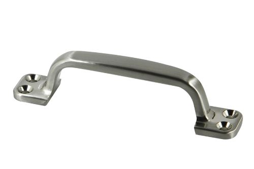 Satin nickel plated pull handle, 120mm, elegant design for cabinets and doors, durable zinc with stainless steel fixings.
