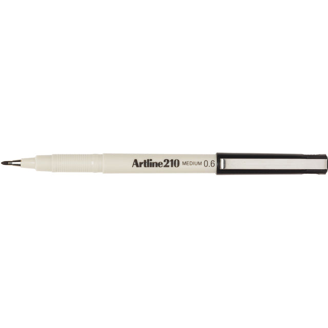 Artline 210 Fineliner Pen 0.6mm Black pack of 12, ideal for precise writing, sketching, and detailed drawings without bleed-through.