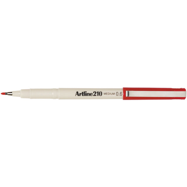 Artline 210 Fineliner Pen set of 12 in vibrant red, perfect for bold writing and artistic projects with 0.6mm precision.