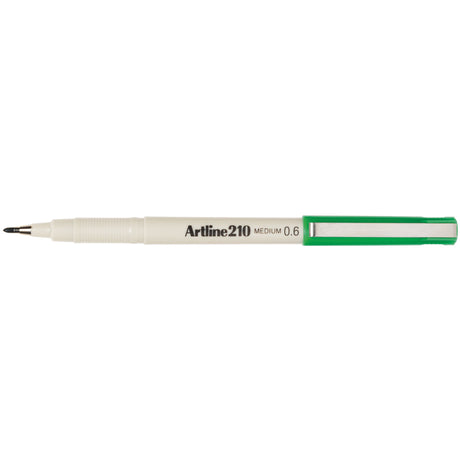 Artline 210 Fineliner Pen set of 12 in vibrant green, featuring 0.6mm tip for bold, precise lines and instant-drying, blur-proof ink.