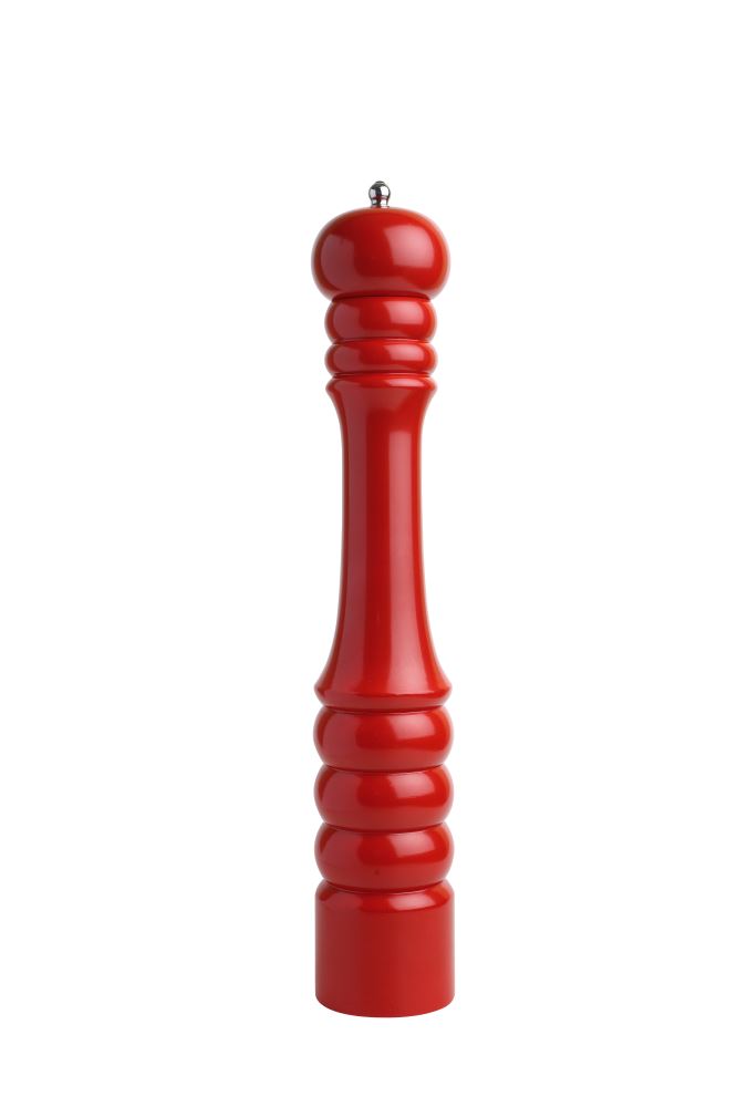 Elegant 405mm red gloss wooden pepper mill, perfect for adding style and freshly ground pepper to any meal.