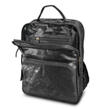 Black Pierre Cardin leather backpack with adjustable straps, zippered pockets, and embossed logo for modern style and functionality.