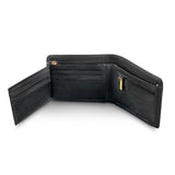 Elegant black leather wallet by Pierre Cardin, featuring RFID protection, multiple card slots, and zippered coin pocket.