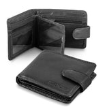Luxurious black leather wallet and belt set by Pierre Cardin with RFID protection, card holders, and sleek metal buckle.