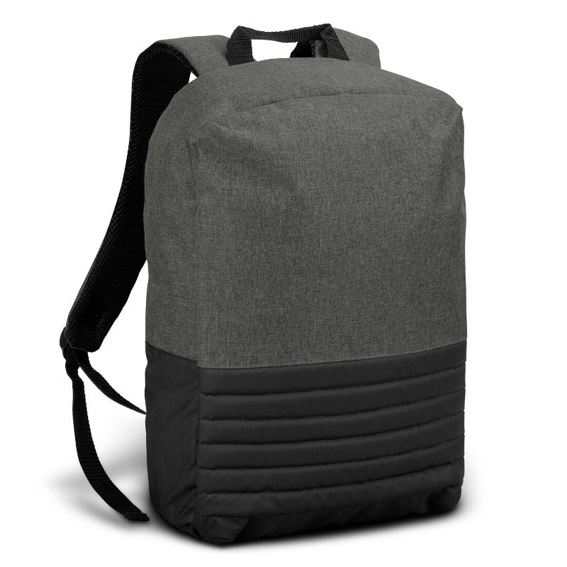 Grey and black Duet Backpack featuring durable 300D polyester, padded pockets, and a concealed zip for secure storage.