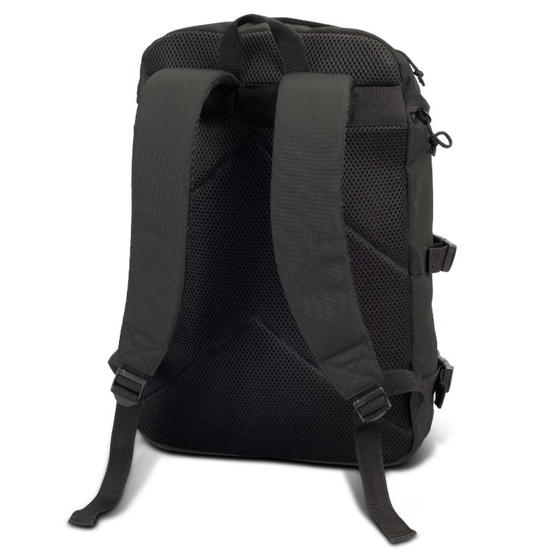 Black Campster Backpack by Smartfox NZ featuring durable 600D polyester, spacious compartments, and adjustable straps for comfort.