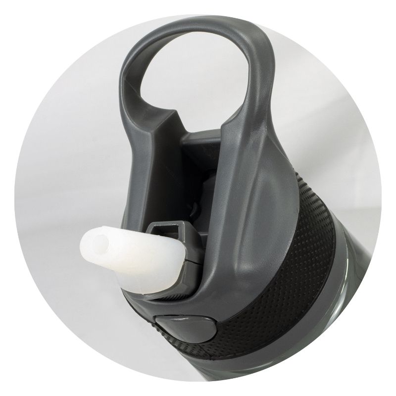 Set of 6 durable 800ml translucent black water bottles with screw-on lids and flip-out straws for easy hydration on the go.