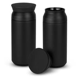 Set of 3 Lavita Matt Black vacuum cups, 350ml, double wall insulated for hot drinks, featuring a sleek and comfortable design.