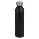 Set of 3 sleek matt black vacuum bottles, 600ml, designed for hot/cold drinks with a secure screw-on lid.