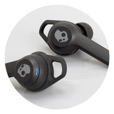 Black Skullcandy Indy Evo True Wireless Earbuds with superior sound, touch controls, IP55 rating, and Tile tracking technology.