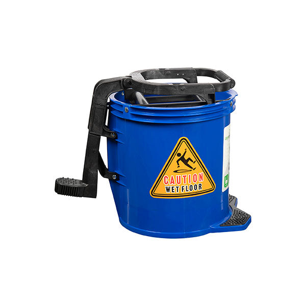 Cleanlink Heavy Duty Mop Bucket 16L in blue, featuring ergonomic handle, built-in wringer, and durable construction for effortless cleaning.