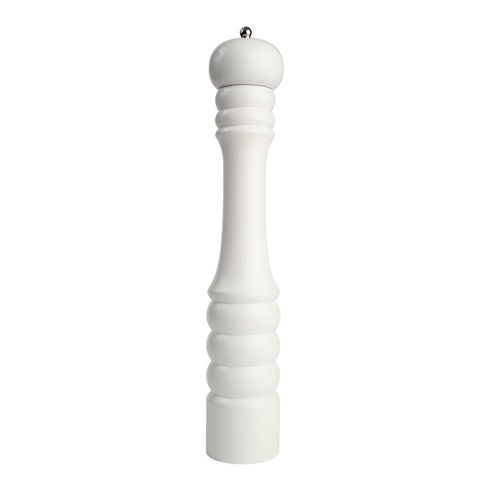 Stylish 405mm white pepper grinder in Hevea wood with T & G mechanism for a smooth, consistent grind.