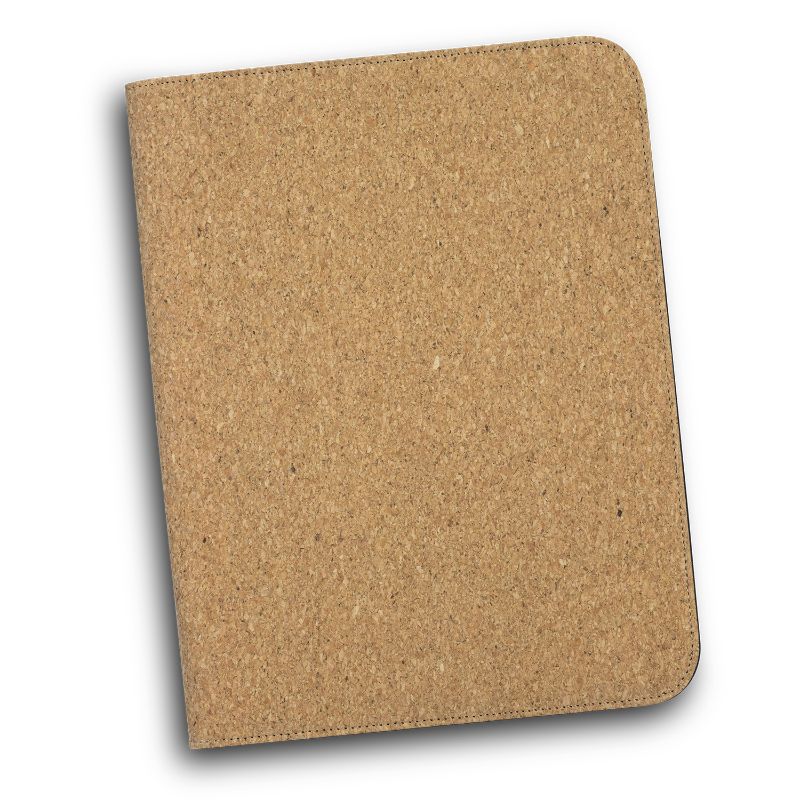 Cork Portfolio - Sakura A4 in natural finish, featuring zippered closure, lined pad, pen holder, and card slots for organization.