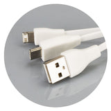 Eco-friendly bamboo charging cable key ring with multiple connectors for versatile on-the-go device charging.