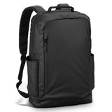 Sleek black Aquinas Backpack with waterproof coating, padded straps, and space for a 15-inch laptop or tablet.
