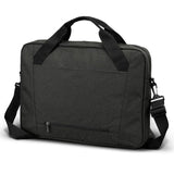 Sleek black and charcoal laptop bag with blue lining, padded compartment for 15-inch laptops, and adjustable shoulder strap.