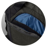 Stylish black/charcoal laptop bag with blue lining, padded pocket, and adjustable strap for ultimate comfort and functionality.
