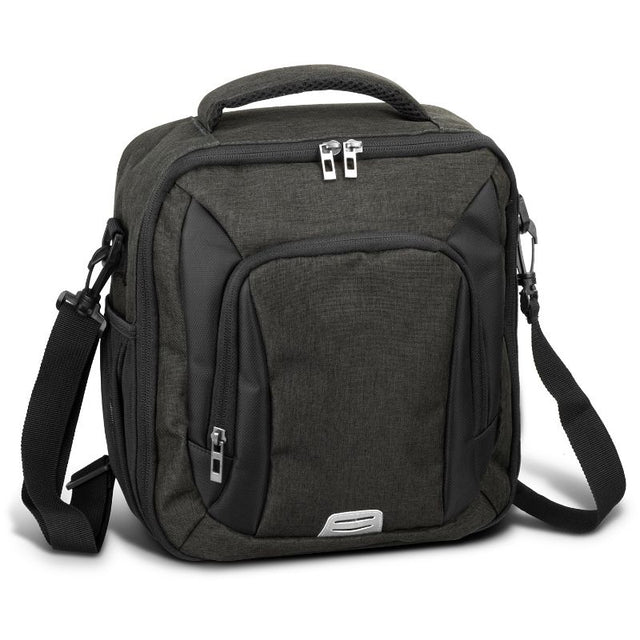 Black and charcoal Cooler Bag - Selwyn, 8L, with adjustable strap, zippered pocket, and insulation for outdoor adventures.