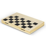 Deluxe travel chess sets in natural pine wood, compact design for portable gameplay, perfect for enthusiasts on the go.