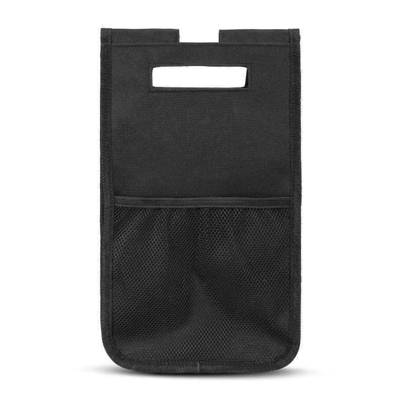 Versatile black Trolley Bag Caddy with mesh pockets, pen holders, perfect for organizing travel documents; set of 6 units.