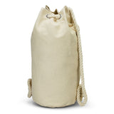 Set of 3 natural canvas barrel bags with durable straps, perfect for beach days and outdoor adventures.