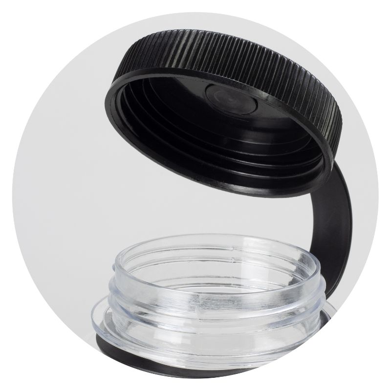 Clear and black 1L Mountaineer bottle with a screw-on lid, designed for outdoor hydration; sold in a pack of 6.