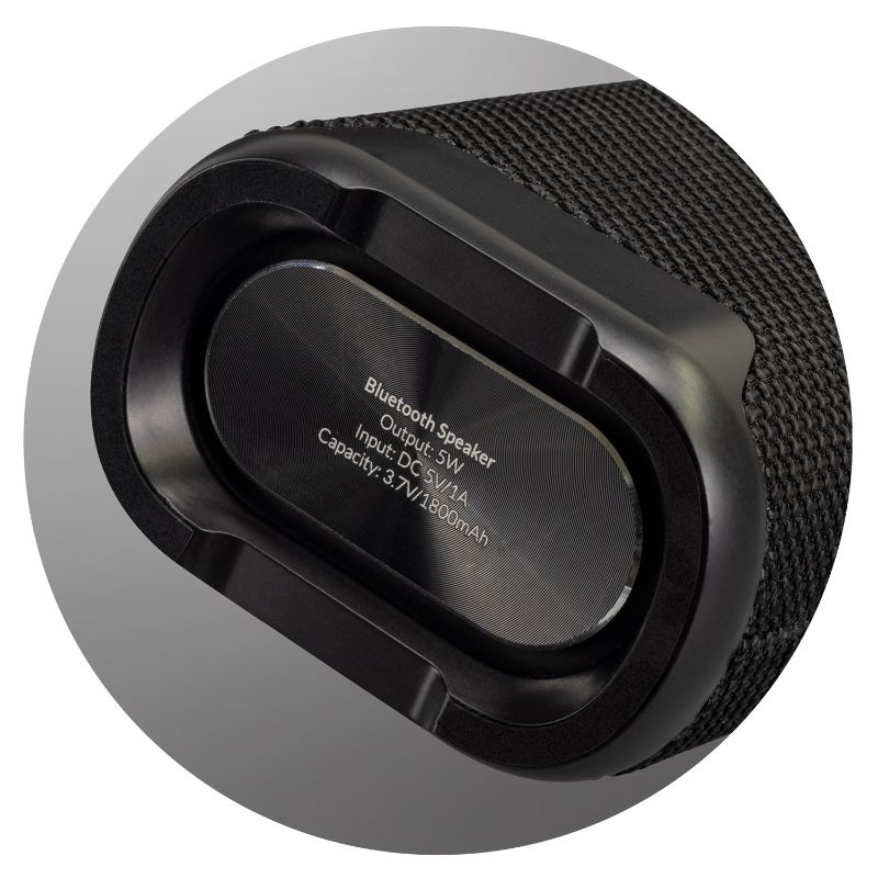 Outdoor Bluetooth speaker Loki in black, featuring IPX7 water resistance, 5W power, and 3-hour battery life for adventures.